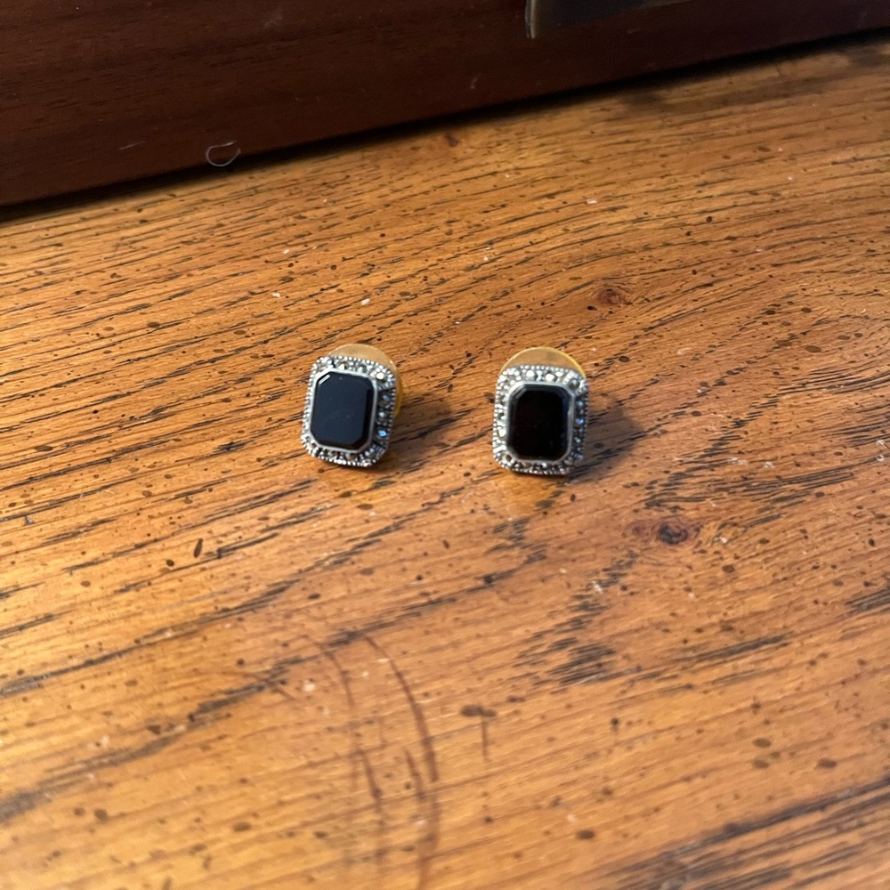 Black Onyx & Marcasite Stud Earrings